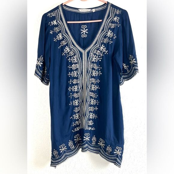 Soft Surroundings Navy Embroidered Tunic - Picture 2 of 9